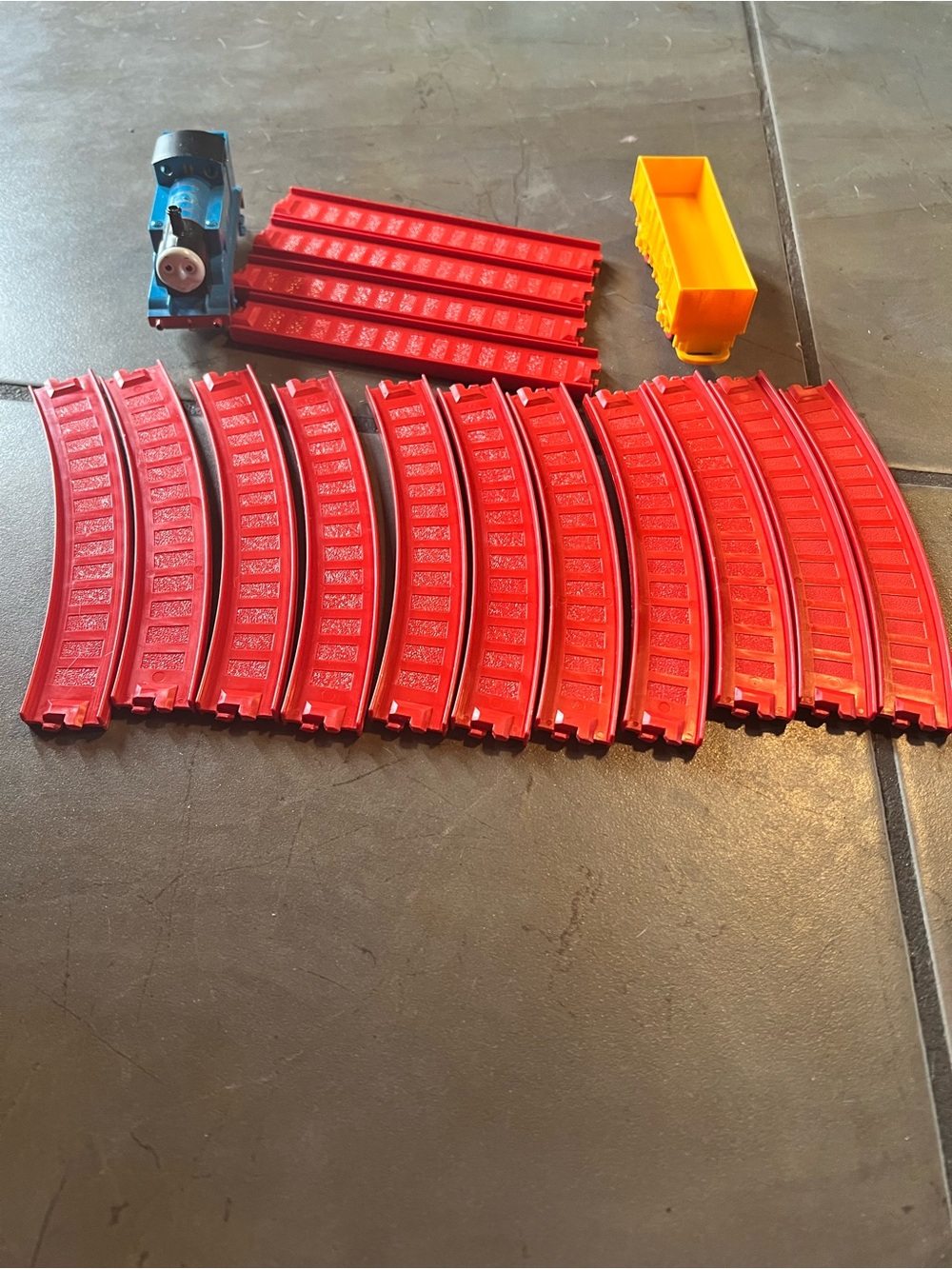 Thomas & Friends Blue Engine with Red Track Sections and Yellow Cart